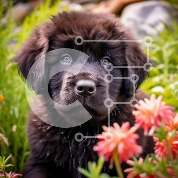 Intra Συλλεκτικό Ξύλινο Παζλ Plywood  4mm - Αξιολάτρευτη εικόνα ενός μαύρου κουταβιού που περιβάλλεται από ροζ λουλούδια Σε Ξύλινο Κουτί - Διαστάσεις: 10x10 cm – 25 κομμάτια