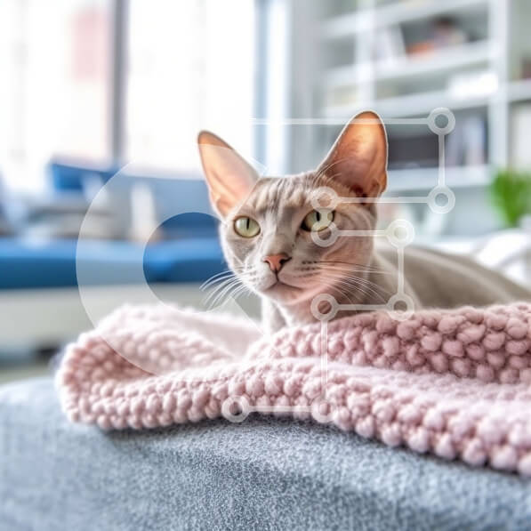 Intra Συλλεκτικό Ξύλινο Παζλ Plywood  4mm - Αξιολάτρευτη γκρίζα γάτα που χαλαρώνει σε ροζ κουβέρτα στο σαλόνι Σε Ξύλινο Κουτί - Διαστάσεις: 10x10 cm – 25 κομμάτια