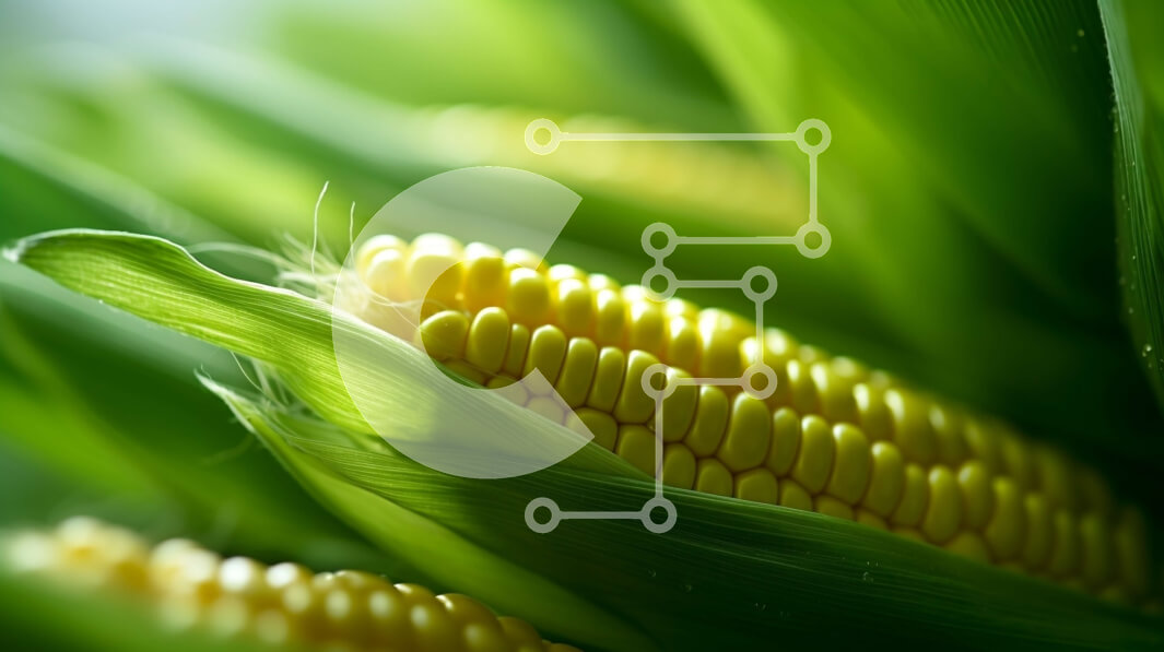 Σετ των 2 Intra Συλλεκτικό Ξύλινο Παζλ Plywood  4mm - Κοντινό πλάνο του καλαμποκιού με πυρήνες και πράσινα φύλλα Σε Ξύλινο Κουτί - Διαστάσεις: 10x10 cm – 25 κομμάτια