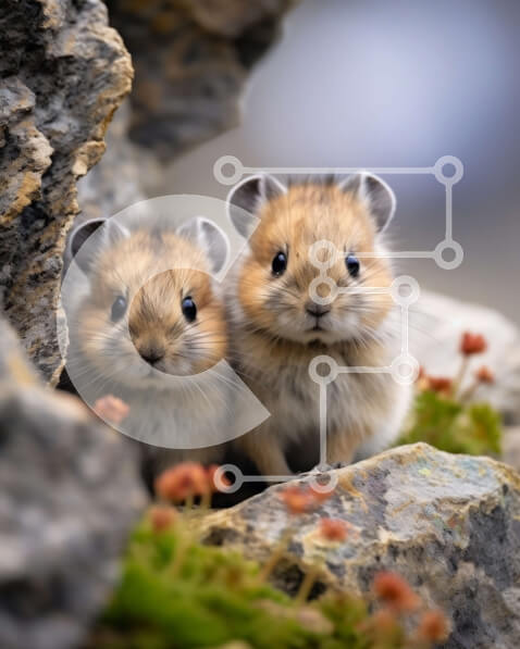 Σετ των 2 Intra Συλλεκτικό Ξύλινο Παζλ Plywood  4mm - Αξιολάτρευτη εικόνα δύο μικρών ζώων σε έναν βροχερό βράχο Σε Ξύλινο Κουτί - Διαστάσεις: 10x10 cm – 25 κομμάτια