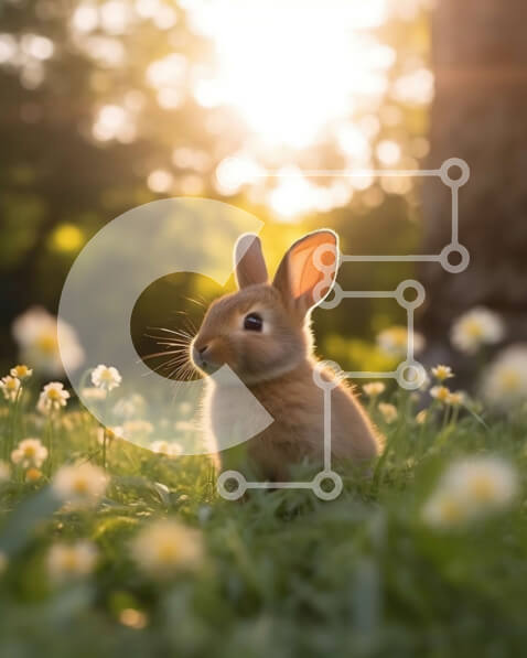 Σετ των 2 Intra Συλλεκτικό Ξύλινο Παζλ Plywood  4mm - Όμορφη εικόνα ενός κουνελιού σε ένα χωράφι με μαργαρίτες στο ηλιοβασίλεμα Σε Ξύλινο Κουτί - Διαστάσεις: 10x10 cm – 25 κομμάτια