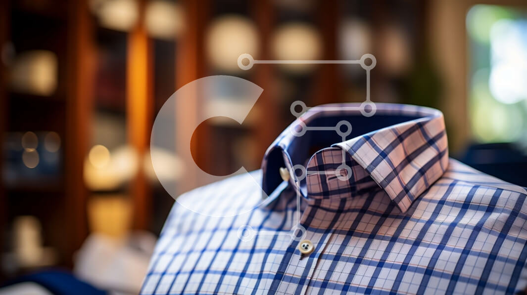 Intra Συλλεκτικό Ξύλινο Παζλ Plywood  4mm - Κομψό μπλε και λευκό καρό πουκάμισο προς πώληση σε κατάστημα ρούχων Σε Ξύλινο Κουτί - Διαστάσεις Puzzle: 10x10 cm – 25 κομμάτια