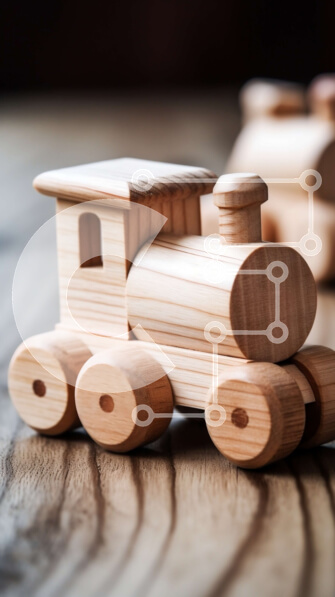 Intra Συλλεκτικό Ξύλινο Παζλ Plywood  4mm - Όμορφη εικόνα ενός ξύλινου τρένου παιχνιδιού σε ένα ξύλινο τραπέζι Σε Ξύλινο Κουτί - Διαστάσεις: 10x10 cm – 25 κομμάτια