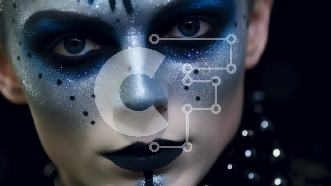 Intra Συλλεκτικό Ξύλινο Παζλ Plywood  4mm - Εκπληκτικό πορτρέτο γυναίκας με μπλε και ασημί χρώμα προσώπου Σε Ξύλινο Κουτί - Διαστάσεις Puzzle: 10x10 cm – 25 κομμάτια