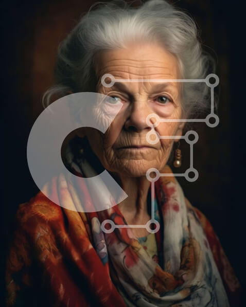 Intra Συλλεκτικό Ξύλινο Παζλ Plywood  4mm - Ηλικιωμένη γυναίκα με πολύχρωμο κασκόλ Σε Ξύλινο Κουτί - Διαστάσεις Puzzle: 10x10 cm – 25 κομμάτια