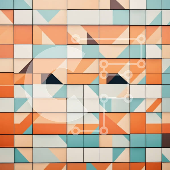 Intra Συλλεκτικό Ξύλινο Παζλ Plywood  4mm - Vintage τοίχος από τούβλα με πορτοκαλί, μπλε και λευκά τρίγωνα Σε Ξύλινο Κουτί - Διαστάσεις Puzzle: 10x10 cm – 25 κομμάτια