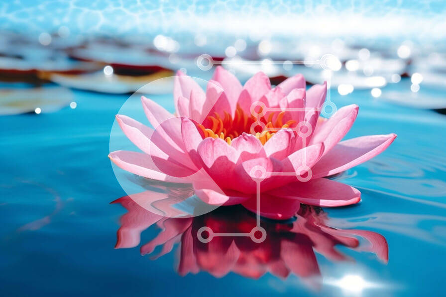 Intra Συλλεκτικό Ξύλινο Παζλ Plywood  4mm - Όμορφη εικόνα του ροζ νούφαρου στο νερό με αντανάκλαση του ηλιακού φωτός Σε Ξύλινο Κουτί - Διαστάσεις: 10x10 cm – 25 κομμάτια