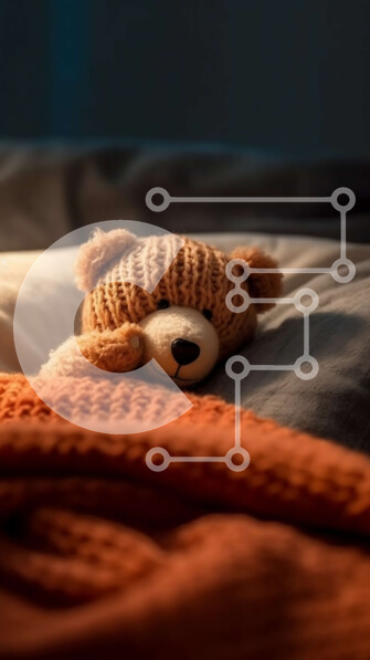 Intra Συλλεκτικό Ξύλινο Παζλ Plywood  4mm - Αξιολάτρευτο καφέ αρκουδάκι στο κρεβάτι με πορτοκαλί κουβέρτα και πλεκτό πουλόβερ Σε Ξύλινο Κουτί - Διαστάσεις: 10x10 cm – 25 κομμάτια