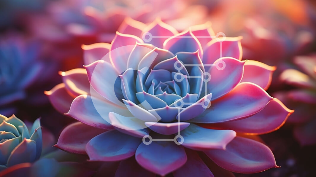 Intra Συλλεκτικό Ξύλινο Παζλ Plywood  4mm - Κοντινό πλάνο με ροζ και μωβ παχύφυτα φυτά Σε Ξύλινο Κουτί - Διαστάσεις: 10x10 cm – 25 κομμάτια