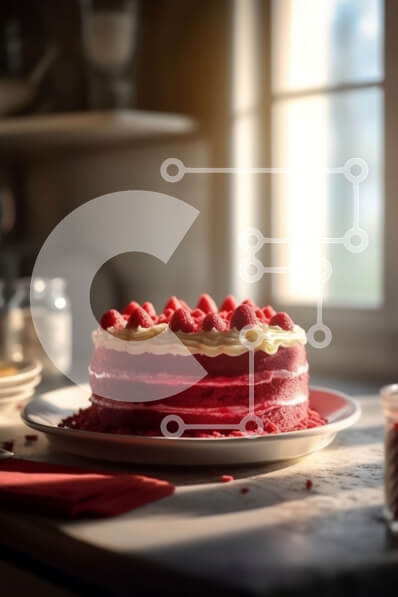 Σετ των 2 Intra Συλλεκτικό Ξύλινο Παζλ Plywood  4mm - Νόστιμη εικόνα κόκκινου βελούδου κέικ με σμέουρα σε ένα πιάτο Σε Ξύλινο Κουτί - Διαστάσεις: 10x10 cm – 25 κομμάτια