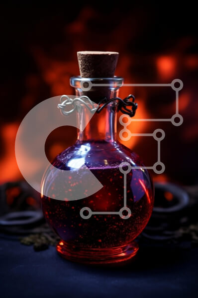 Intra Συλλεκτικό Ξύλινο Παζλ Plywood  4mm - Απόκοσμη και μυστηριώδης εικόνα ενός κόκκινου υγρού σε ένα γυάλινο μπουκάλι Σε Ξύλινο Κουτί - Διαστάσεις Puzzle: 10x10 cm – 25 κομμάτια