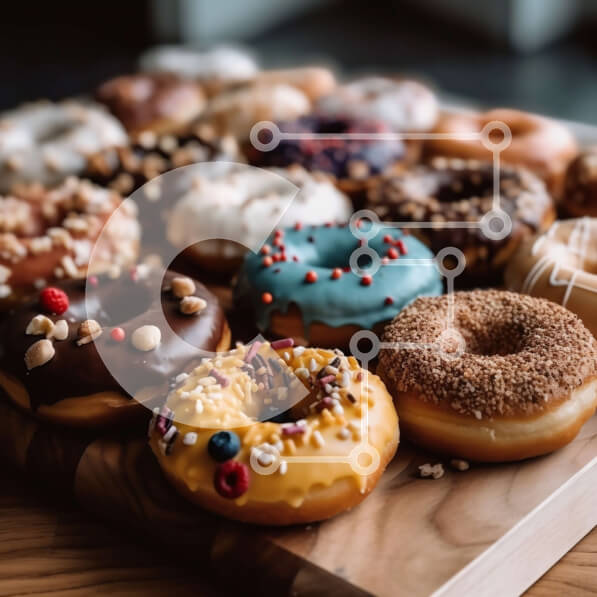 Σετ των 2 Intra Συλλεκτικό Ξύλινο Παζλ Plywood  4mm - Νόστιμη εικόνα ντόνατς με ψεκασμούς, κομματάκια σοκολάτας και ξηρούς καρπούς Σε Ξύλινο Κουτί - Διαστάσεις: 10x10 cm – 25 κομμάτια