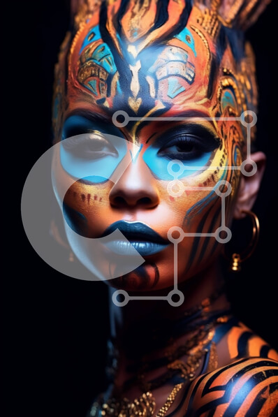 Intra Συλλεκτικό Ξύλινο Παζλ Plywood  4mm - Πολύχρωμη γυναίκα με περίπλοκη κόμμωση και ζωγραφική προσώπου Σε Ξύλινο Κουτί - Διαστάσεις Puzzle: 10x10 cm – 25 κομμάτια