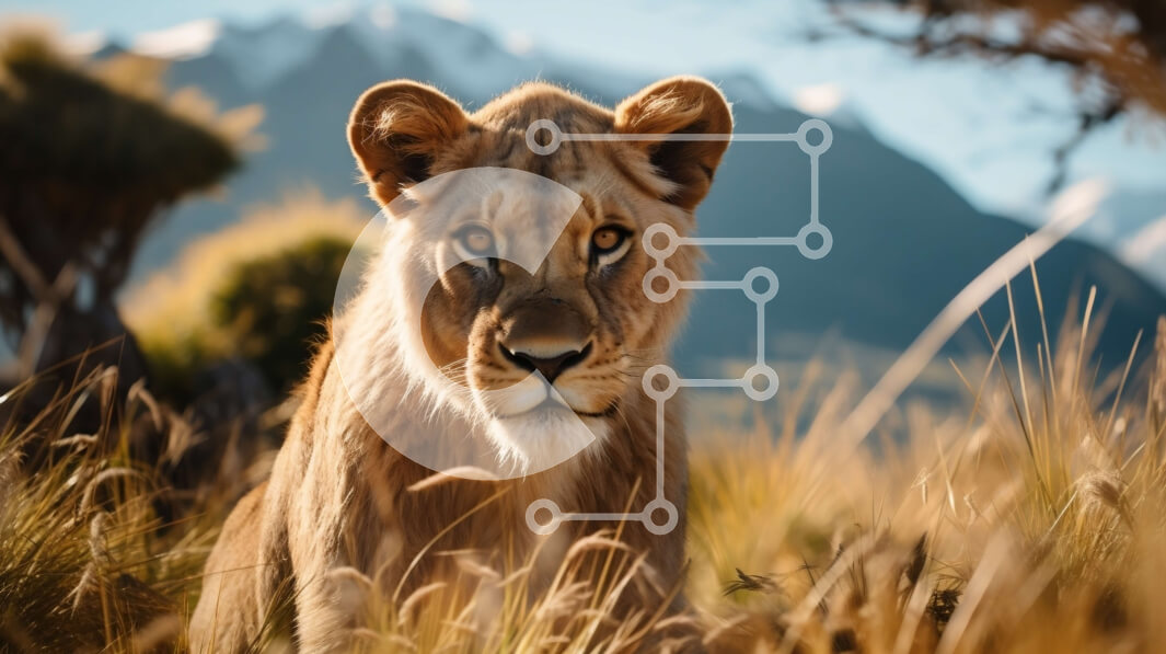 Σετ των 2 Intra Συλλεκτικό Ξύλινο Παζλ Plywood  4mm - Λιονταρίνα σε ψηλό γρασίδι με βουνά στο φόντο Σε Ξύλινο Κουτί - Διαστάσεις: 10x10 cm – 25 κομμάτια