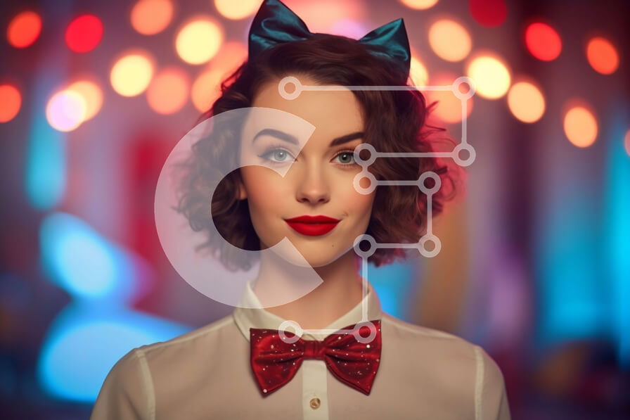 Intra Συλλεκτικό Ξύλινο Παζλ Plywood  4mm - Μοντέρνα γυναίκα με κόκκινο παπιγιόν και λευκό πουκάμισο Σε Ξύλινο Κουτί - Διαστάσεις Puzzle: 10x10 cm – 25 κομμάτια