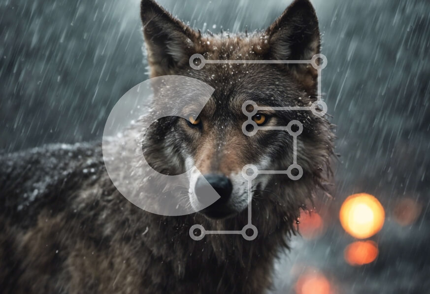 Σετ των 2 Intra Συλλεκτικό Ξύλινο Παζλ Plywood  4mm - Γκρίζος λύκος στη βροχή με λαμπερά μάτια Σε Ξύλινο Κουτί - Διαστάσεις: 10x10 cm – 25 κομμάτια