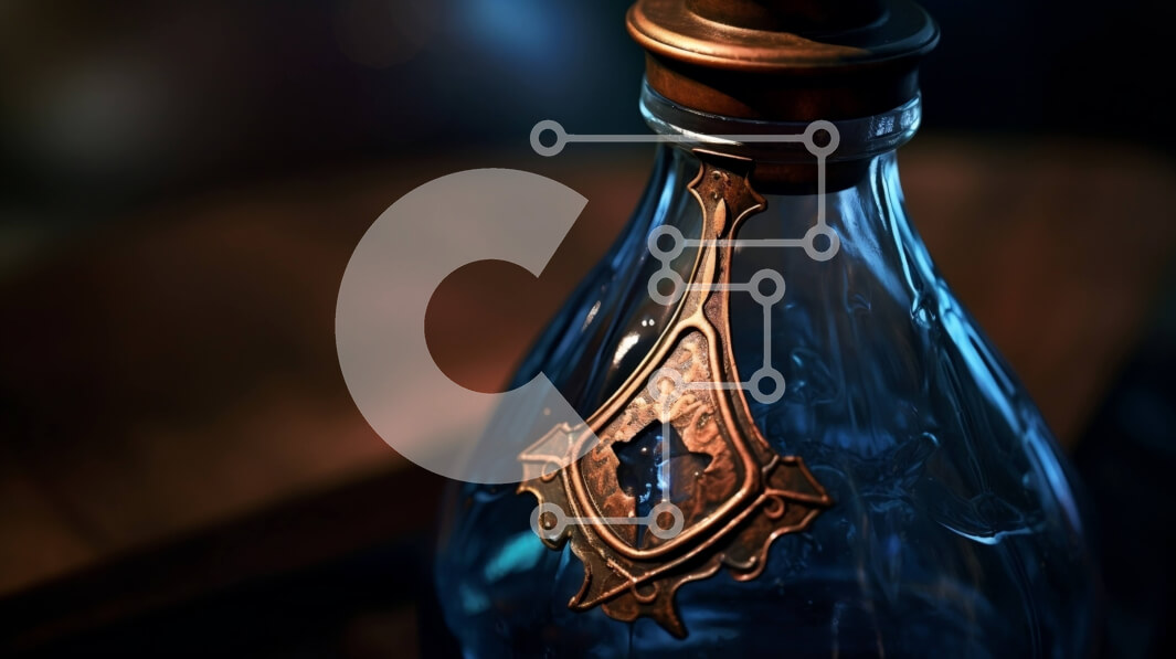 Intra Συλλεκτικό Ξύλινο Παζλ Plywood  4mm - Εκπληκτική εικόνα ενός μπλε γυάλινου μπουκαλιού με μεταλλικό καπάκι σε ξύλινη επιφάνεια Σε Ξύλινο Κουτί - Διαστάσεις: 10x10 cm – 25 κομμάτια