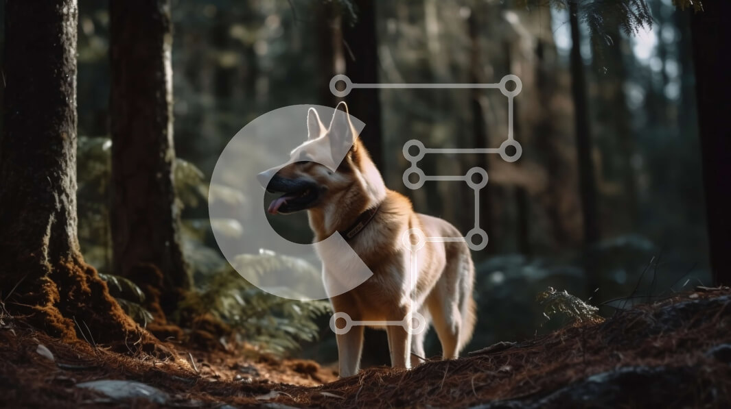 Intra Συλλεκτικό Ξύλινο Παζλ Plywood  4mm - Γαλήνια εικόνα ενός γερμανικού ποιμενικού που περιβάλλεται από δέντρα και φτέρες Σε Ξύλινο Κουτί - Διαστάσεις: 10x10 cm – 25 κομμάτια