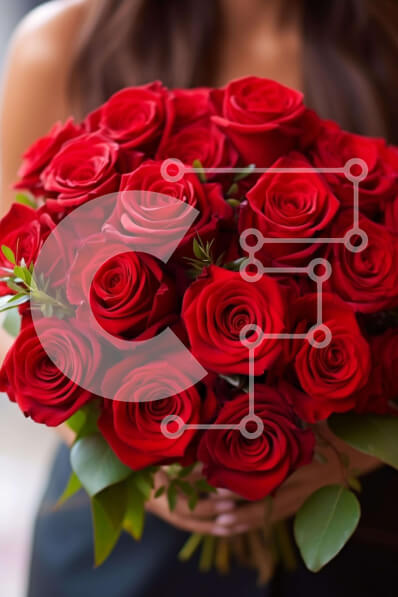 Intra Συλλεκτικό Ξύλινο Παζλ Plywood  4mm - Γυναίκα που κρατά μπουκέτο με κόκκινα τριαντάφυλλα Σε Ξύλινο Κουτί - Διαστάσεις Puzzle: 10x10 cm – 25 κομμάτια