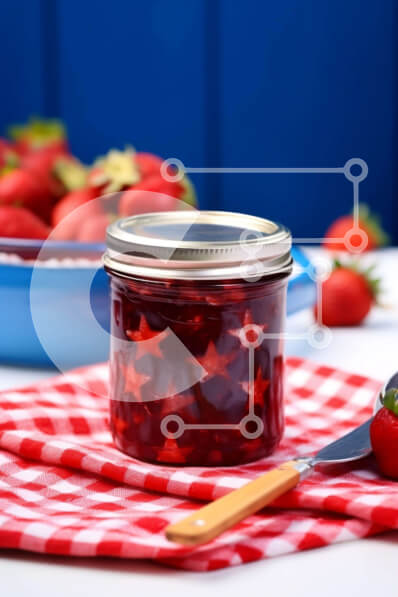 Σετ των 2 Intra Συλλεκτικό Ξύλινο Παζλ Plywood  4mm - Καρό τραπεζομάντηλο με φρέσκες φράουλες και μαρμελάδα Σε Ξύλινο Κουτί - Διαστάσεις: 10x10 cm – 25 κομμάτια