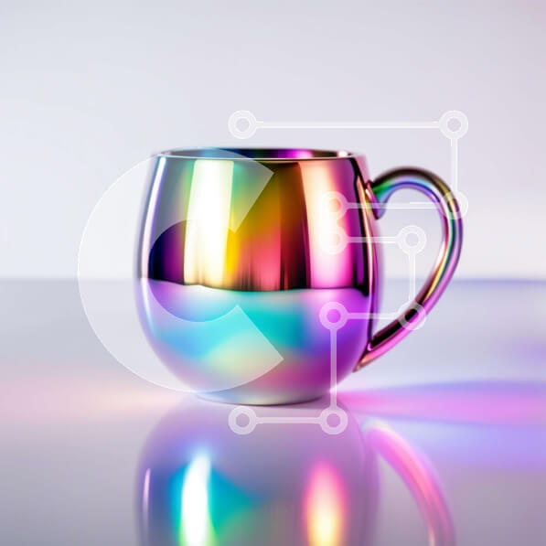 Intra Συλλεκτικό Ξύλινο Παζλ Plywood  4mm - Δονούμενη εικόνα μιας πολύχρωμης κούπας σε μια ανακλαστική επιφάνεια Σε Ξύλινο Κουτί - Διαστάσεις: 10x10 cm – 25 κομμάτια