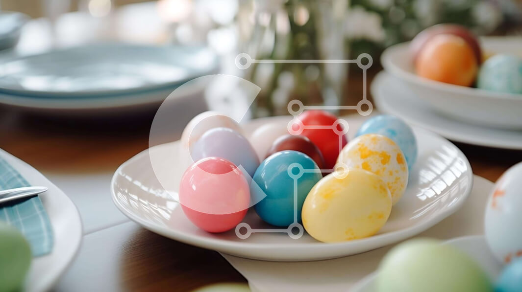 Intra Συλλεκτικό Ξύλινο Παζλ Plywood  4mm - Πολύχρωμο πασχαλινό τραπέζι με γιορτινά στολίδια Σε Ξύλινο Κουτί - Διαστάσεις: 10x10 cm – 25 κομμάτια