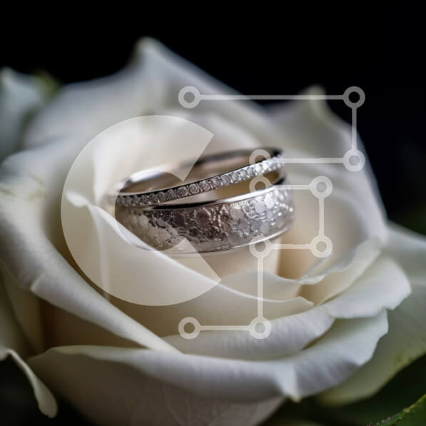 Σετ των 2 Intra Συλλεκτικό Ξύλινο Παζλ Plywood  4mm - Δύο βέρες σε ένα όμορφο λευκό τριαντάφυλλο Σε Ξύλινο Κουτί - Διαστάσεις: 10x10 cm – 25 κομμάτια