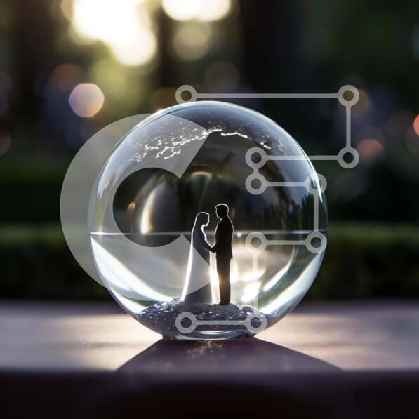 Intra Συλλεκτικό Ξύλινο Παζλ Plywood  4mm - Εορτασμός αρραβώνων ή γάμου με σιλουέτες σε γυάλινη μπάλα Σε Ξύλινο Κουτί - Διαστάσεις: 10x10 cm – 25 κομμάτια