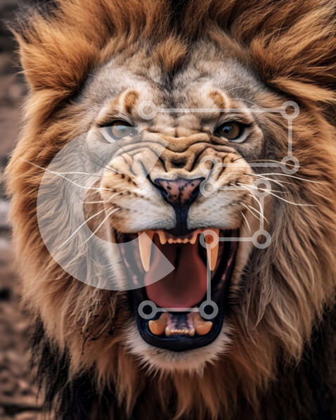 Σετ των 2 Intra Συλλεκτικό Ξύλινο Παζλ Plywood  4mm - Το άγριο λιοντάρι που βρυχάται σε κοντινή φωτογραφία Σε Ξύλινο Κουτί - Διαστάσεις: 10x10 cm – 25 κομμάτια