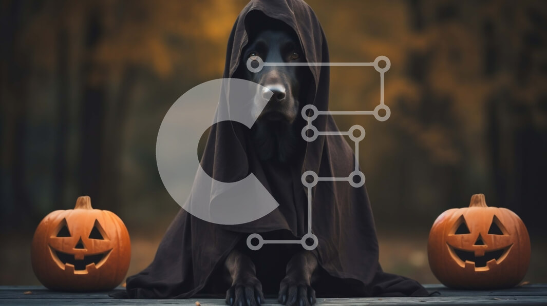 Σετ των 2 Intra Συλλεκτικό Ξύλινο Παζλ Plywood  4mm - Μαύρος σκύλος με μανδύα με κουκούλα και κολοκύθες Σε Ξύλινο Κουτί - Διαστάσεις: 10x10 cm – 25 κομμάτια