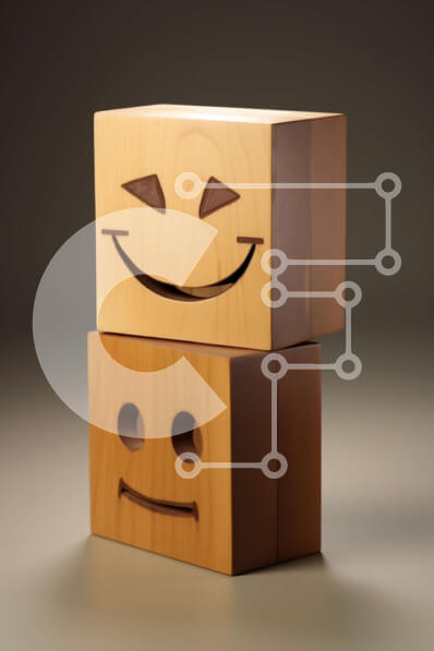 Intra Συλλεκτικό Ξύλινο Παζλ Plywood  4mm - Σκαλιστά ξύλινα μπλοκ με χαμογελαστά πρόσωπα Σε Ξύλινο Κουτί - Διαστάσεις: 10x10 cm – 25 κομμάτια