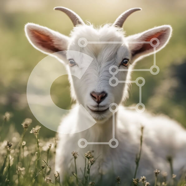 Intra Συλλεκτικό Ξύλινο Παζλ Plywood  4mm - Λευκή κατσίκα με μακριά κέρατα στο χωράφι με ψηλό γρασίδι Σε Ξύλινο Κουτί - Διαστάσεις: 10x10 cm – 25 κομμάτια