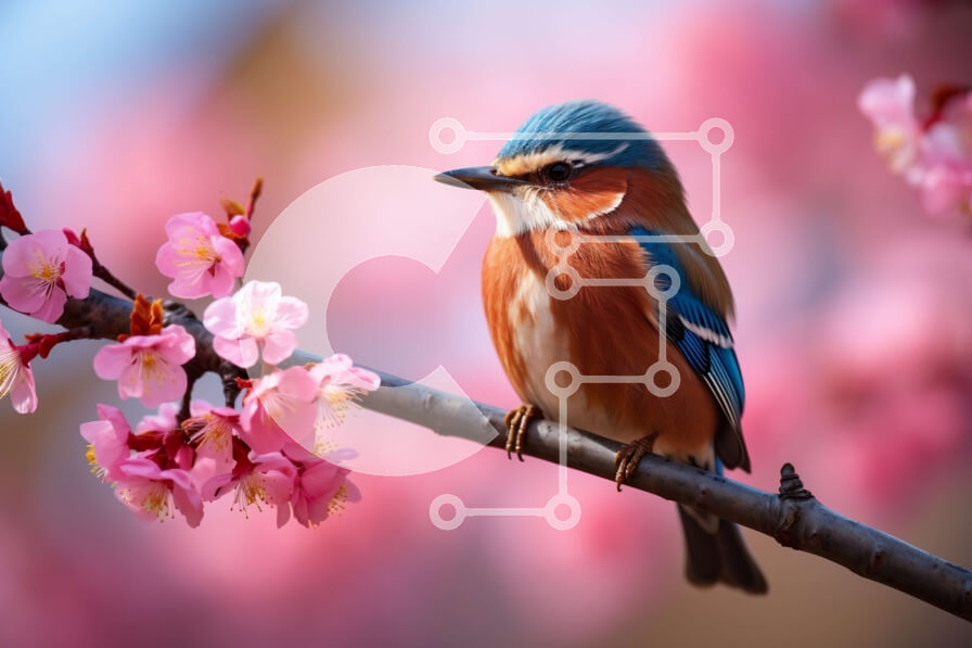 Intra Συλλεκτικό Ξύλινο Παζλ Plywood  4mm - Πολύχρωμο πουλί σε κλαδί με ροζ λουλούδια Σε Ξύλινο Κουτί - Διαστάσεις: 10x10 cm – 25 κομμάτια