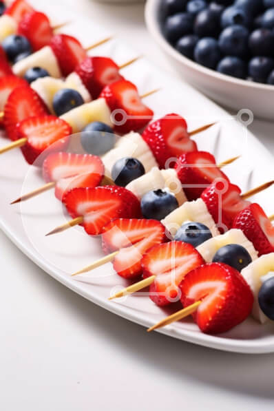 Σετ των 2 Intra Συλλεκτικό Ξύλινο Παζλ Plywood  4mm - Σουβλάκια φρούτων στο άσπρο πιάτο Σε Ξύλινο Κουτί - Διαστάσεις: 10x10 cm – 25 κομμάτια