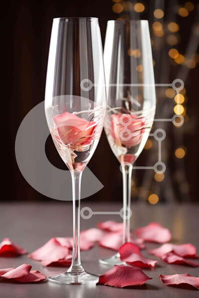 Σετ των 2 Intra Συλλεκτικό Ξύλινο Παζλ Plywood  4mm - Ρομαντικά ποτήρια κρασιού με λευκό κρασί και κηροπήγια Σε Ξύλινο Κουτί - Διαστάσεις: 10x10 cm – 25 κομμάτια