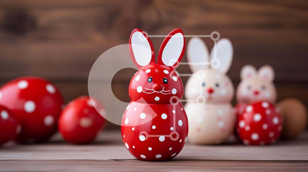 Intra Συλλεκτικό Ξύλινο Παζλ Plywood  4mm - Κόκκινα και λευκά ειδώλια λαγουδάκι με ξύλινα αυγά Σε Ξύλινο Κουτί - Διαστάσεις: 10x10 cm – 25 κομμάτια