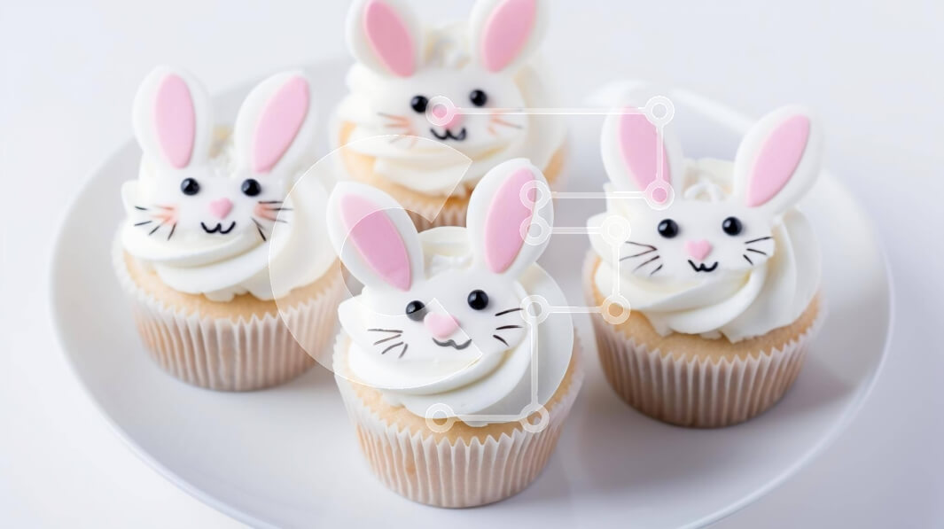 Σετ των 2 Intra Συλλεκτικό Ξύλινο Παζλ Plywood  4mm - Cupcakes με λαγουδάκι με θέμα το Πάσχα σε λευκό πιάτο Σε Ξύλινο Κουτί - Διαστάσεις: 10x10 cm – 25 κομμάτια