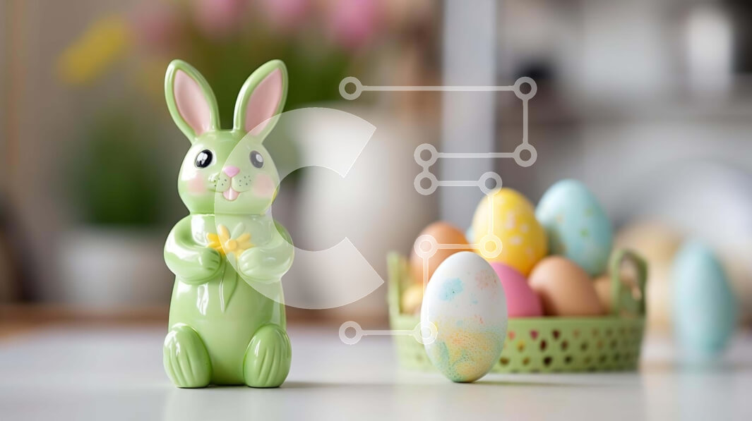 Intra Συλλεκτικό Ξύλινο Παζλ Plywood  4mm - Ειδώλιο λαγουδάκι του Πάσχα στο καλάθι αυγών του Πάσχα Σε Ξύλινο Κουτί - Διαστάσεις: 10x10 cm – 25 κομμάτια