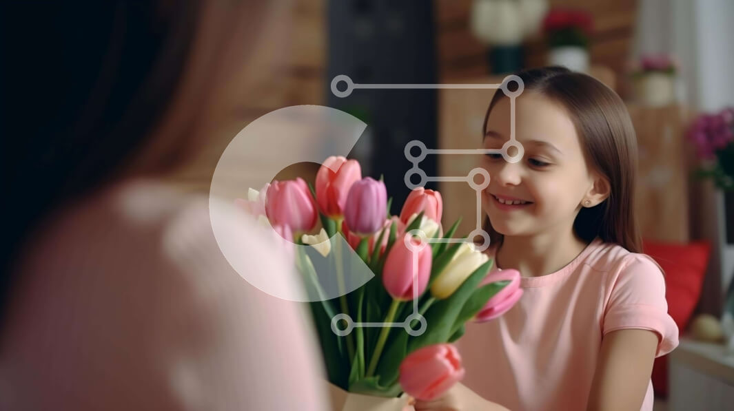 Intra Συλλεκτικό Ξύλινο Παζλ Plywood  4mm - Νεαρό κορίτσι με ροζ τουλίπα μπουκέτο Σε Ξύλινο Κουτί - Διαστάσεις Puzzle: 10x10 cm – 25 κομμάτια