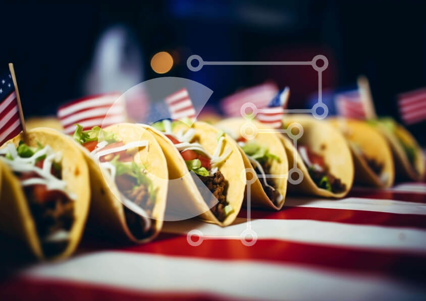 Σετ των 2 Intra Συλλεκτικό Ξύλινο Παζλ Plywood  4mm - Tacos με φόντο την αμερικανική σημαία Σε Ξύλινο Κουτί - Διαστάσεις: 10x10 cm – 25 κομμάτια