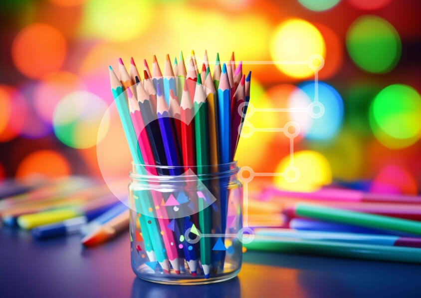 Intra Συλλεκτικό Ξύλινο Παζλ Plywood  4mm - Πολύχρωμα μολύβια και συνδετήρες σε γυάλινο βάζο Σε Ξύλινο Κουτί - Διαστάσεις Puzzle: 10x10 cm – 25 κομμάτια