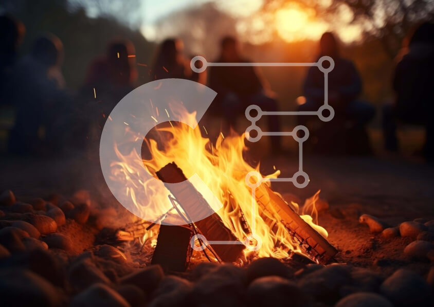 Intra Συλλεκτικό Ξύλινο Παζλ Plywood  4mm - Φωτιά με ανθρώπους σε εξωτερικούς χώρους Σε Ξύλινο Κουτί - Διαστάσεις Puzzle: 10x10 cm – 25 κομμάτια