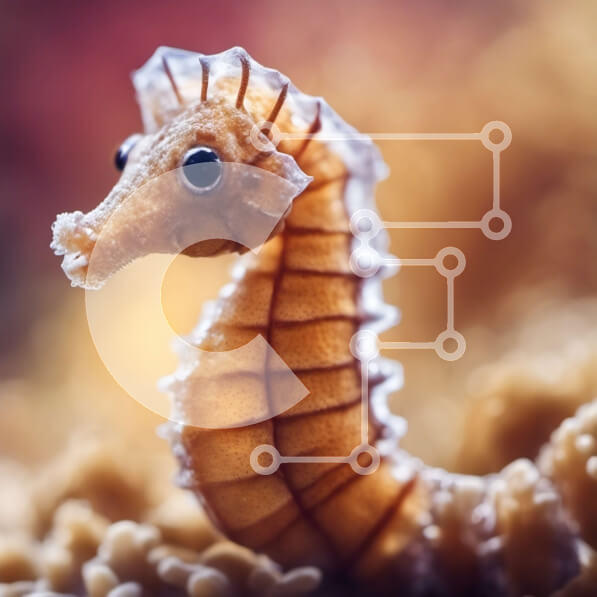 Intra Συλλεκτικό Ξύλινο Παζλ Plywood  4mm - Κοντινό πλάνο ενός ιππόκαμπου σε ένα σχολείο ψαριών Σε Ξύλινο Κουτί - Διαστάσεις: 10x10 cm – 25 κομμάτια