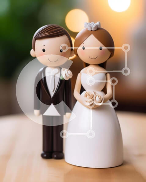 Intra Συλλεκτικό Ξύλινο Παζλ Plywood  4mm - Παραδοσιακό κάλυμμα γαμήλιας τούρτας με ειδώλια νύφης και γαμπρού Σε Ξύλινο Κουτί - Διαστάσεις: 10x10 cm – 25 κομμάτια