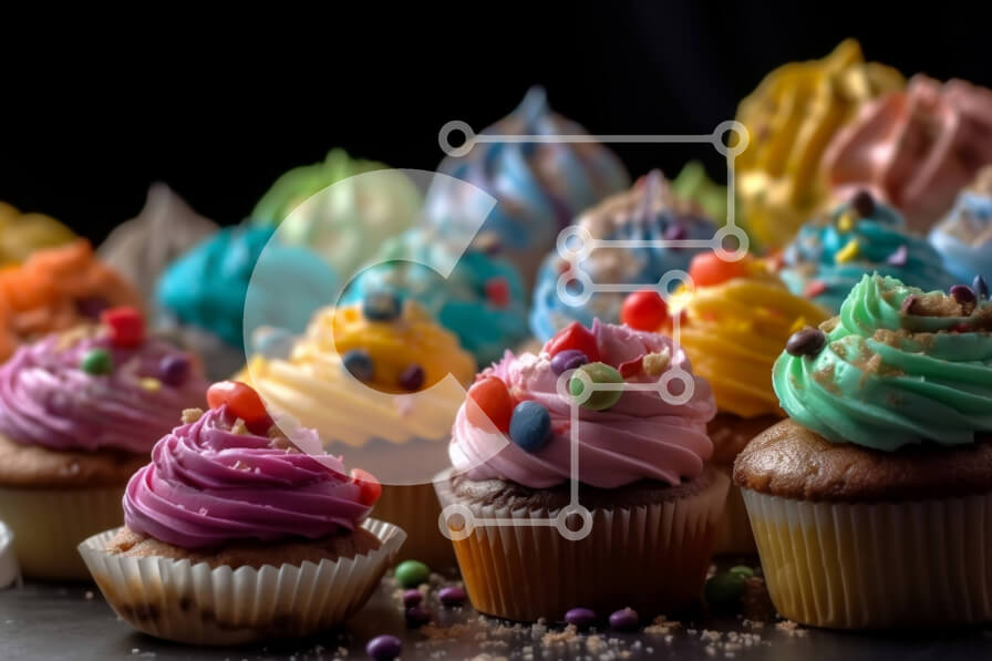 Σετ των 2 Intra Συλλεκτικό Ξύλινο Παζλ Plywood  4mm - Ζωηρόχρωμα cupcakes με πάγωμα και ψεκασμούς σε μαύρο φόντο - Φωτογραφία Αρχείου Σε Ξύλινο Κουτί - Διαστάσεις: 10x10 cm – 25 κομμάτια