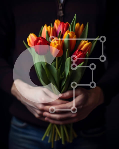 Intra Συλλεκτικό Ξύλινο Παζλ Plywood  4mm - Άτομο που κρατά μια ζωντανή ανθοδέσμη τουλίπας Σε Ξύλινο Κουτί - Διαστάσεις: 10x10 cm – 25 κομμάτια