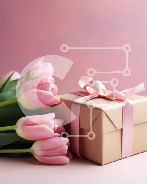 Intra Συλλεκτικό Ξύλινο Παζλ Plywood  4mm - Καφέ Κουτί δώρου με ροζ τουλίπες για ειδικές περιστάσεις Σε Ξύλινο Κουτί - Διαστάσεις: 10x10 cm – 25 κομμάτια