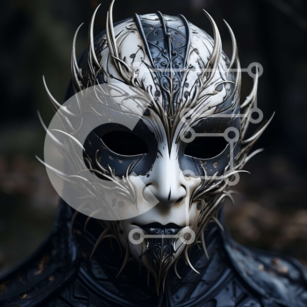 Intra Συλλεκτικό Ξύλινο Παζλ Plywood  4mm - Περίπλοκη ασπρόμαυρη μάσκα με κέρατα Σε Ξύλινο Κουτί - Διαστάσεις Puzzle: 10x10 cm – 25 κομμάτια