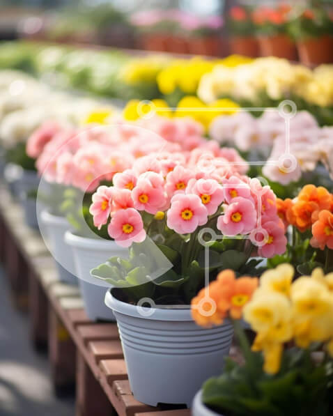 Intra Συλλεκτικό Ξύλινο Παζλ Plywood  4mm - Πολύχρωμα λουλούδια σε γλάστρες στην εσωτερική αγορά λουλουδιών Σε Ξύλινο Κουτί - Διαστάσεις: 10x10 cm – 25 κομμάτια