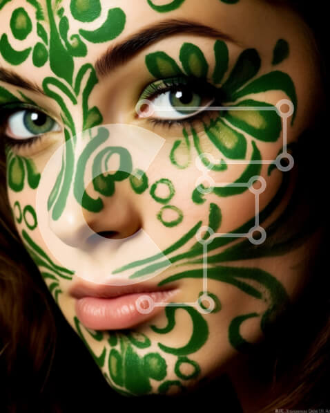 Intra Συλλεκτικό Ξύλινο Παζλ Plywood  4mm - Πράσινο πρόσωπο ζωγραφισμένη γυναίκα με λευκό πουκάμισο και μαύρο παντελόνι Σε Ξύλινο Κουτί - Διαστάσεις Puzzle: 10x10 cm – 25 κομμάτια